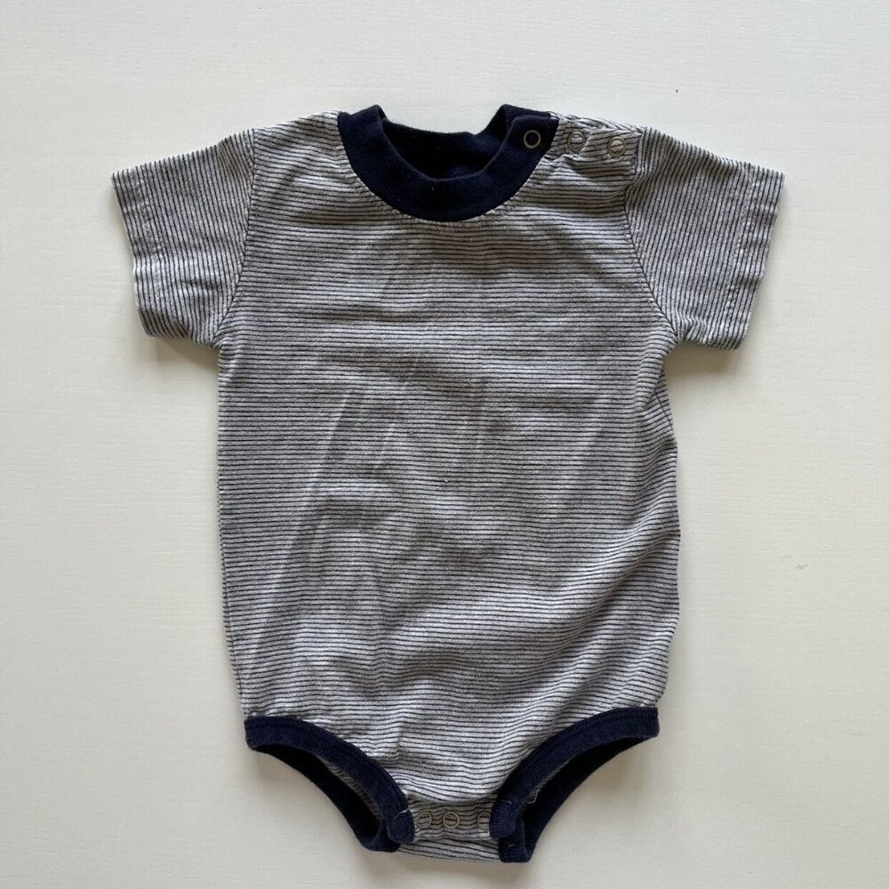 Vintage Navy Blue Heather Gray Striped Ringer Tee Bodysuit 12 Months